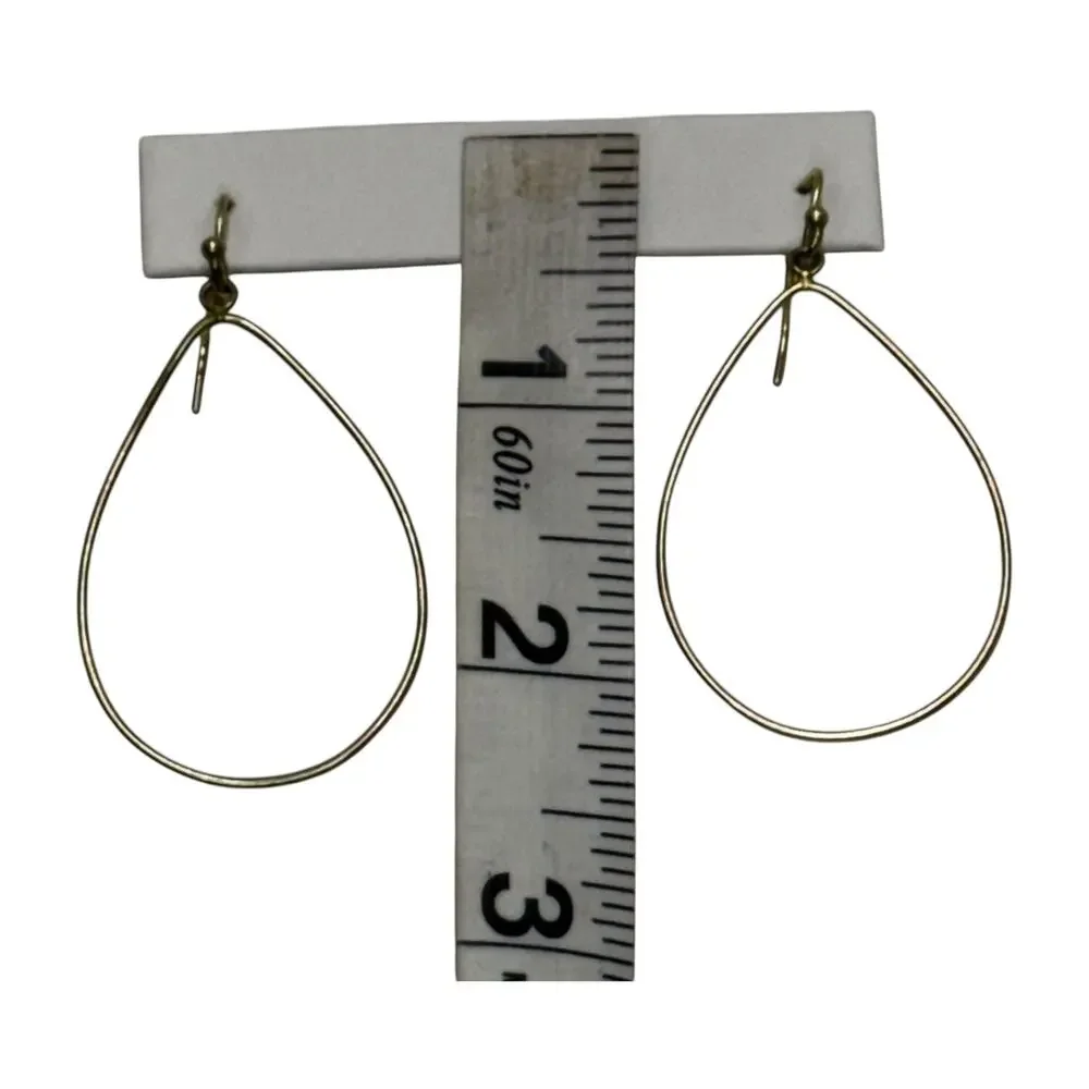 Gold Tone Open Teardrop Wire Dangle Earrings French Hook 2.5 Drop - Picture 6 of 6